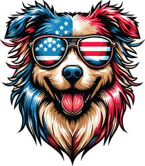 Beautiful Dog Vector Illustration with USA Flag Independence Day