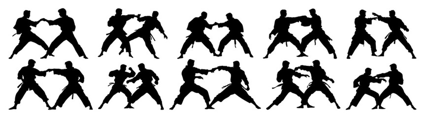 Fighter karate kung fu silhouette set vector design big pack of illustration and icon