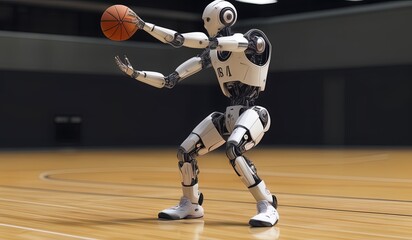 Fototapeta premium robots have replaced basketball players or athletes player on the court