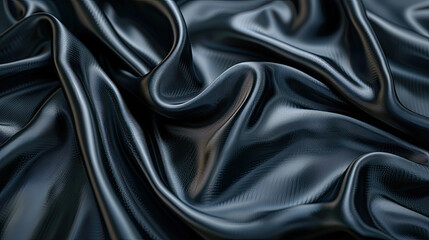Fototapeta premium Black wavy silk fabric with shiny surface.