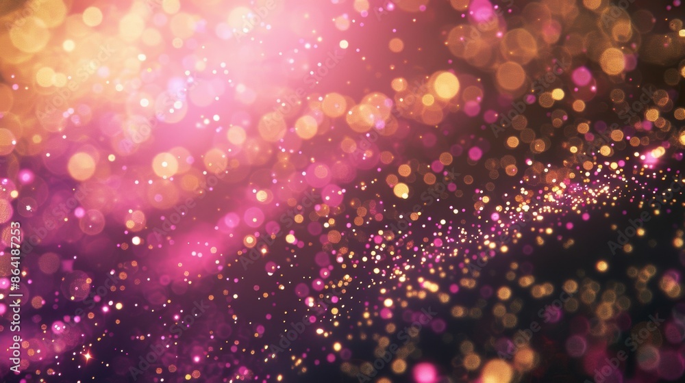 Poster abstract background of glittering pink and gold bokeh lights, creating a festive and magical atmosph