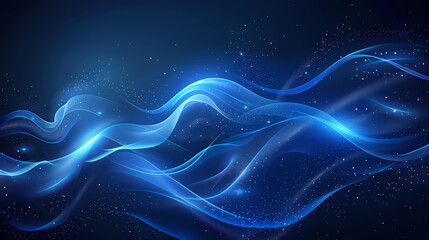 Abstract blue waves and particles on a dark background create a dynamic and mystical effect.