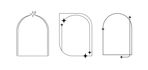 Aesthetic line frame with stars. line ornament y2k arch. Streetwear shape. geometric form. Vector illustration