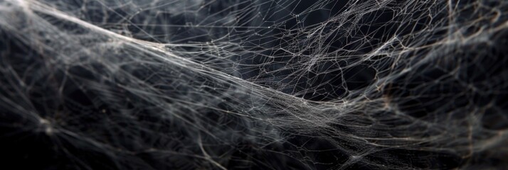 Halloween Spider Web. Creepy Black Banner with Realistic Spider Webs