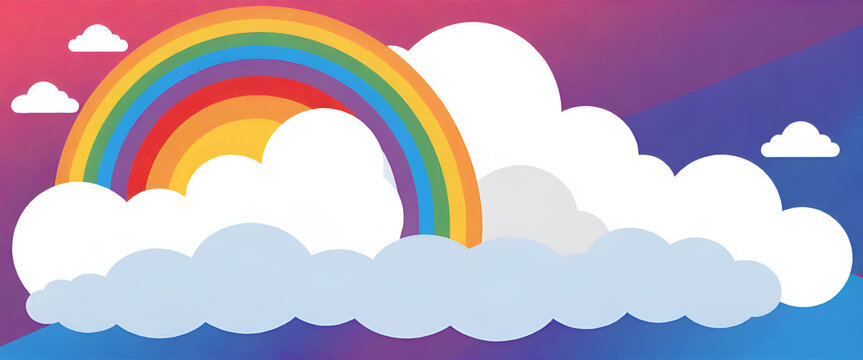 illustrazione con nuvole e arcobaleno a tema minimalista astratto contemporaneo