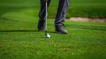 fairway shot golf performs golfer golf golf ball golfer active ball black club course fairway game golfing grass green iron leisure lifestyle male man nature 1 outdoors pant person play.