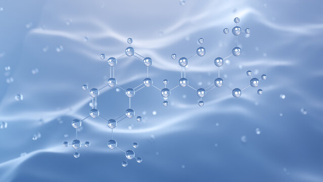papaverine molecular structure, 3d model molecule, antispasmodic drug, structural chemical formula view from a microscope