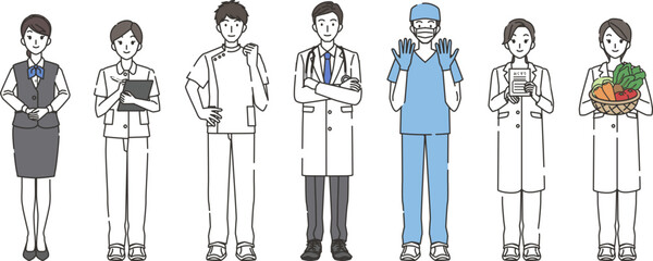 医療従事者の男性と女性のイラストセット