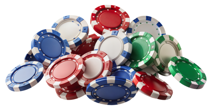 Colorful casino chips floating