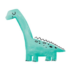 Hand drawn watercolor cartoon green dinosaur. Cute childish illustration on isolated background. Perfect for stickers, wall art, design and print