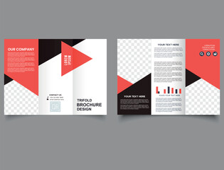Trifold brochure with red triangles. Creative and Professional tri fold brochure vector design.