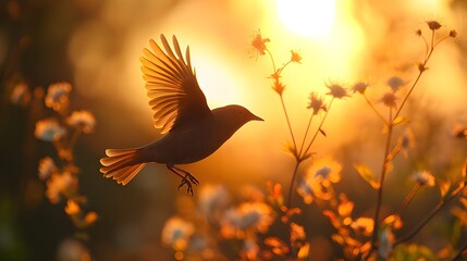 Obraz premium Bird in Golden Sunset