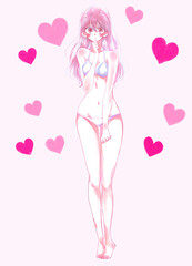 恥ずかしそうな水着の女性　恋愛