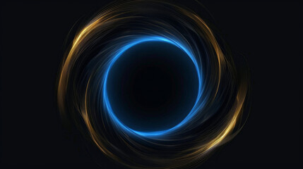 gold and blue lines spiralled into a circle, form a flame black hole, technology and space wallpaper