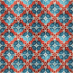 Fototapeta premium Seamless Red and Blue digital paper, Moroccan tile,