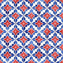 Seamless Red and Blue digital paper, Moroccan tile,