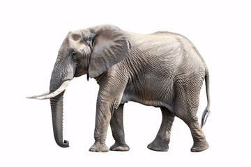 Obraz premium Side profile of an elephant on a white background highlighting its details and texture