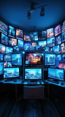 generated illustration a large wall with running monitors