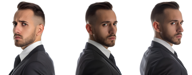 Set of 3 Business Men at Different Angles Isolated on a Transparent Background
