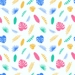 Summer pattern with tropical leaves. Vacation background. Vector illustration