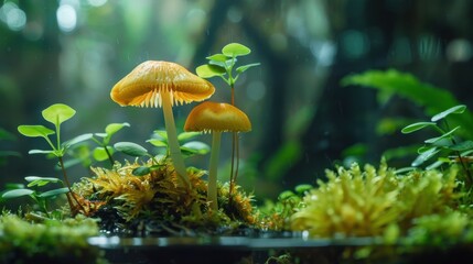Close-up of plant-fungi symbiosis, highlighting the mutual benefits in a clean, simple setting.