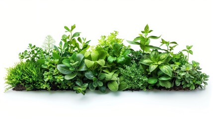 Fototapeta premium Ground-cover plants on a simple white background, showcasing their lush growth and coverage potential.