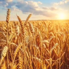 Fototapeta premium Golden Wheat Field Under Bright Sky