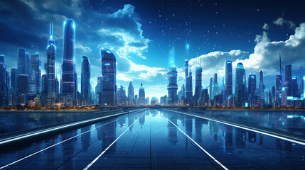 Fototapeta premium generated illustration of IT roadmap modern technology, City with futuristic city .