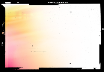 Vintage slide film frame of an old camera with dusts, scratches and red glare  on transparent background