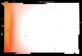 Vintage slide film frame of an old camera with dusts, scratches and red glare on transparent background