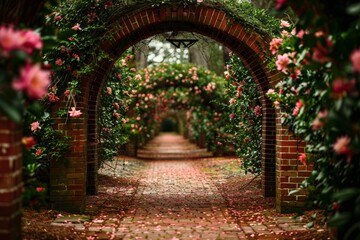 Obraz premium Enchanting Brick Archway Leading to Secret Garden Oasis