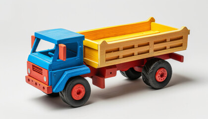 Wooden Toy Truck with Blue Cab and Yellow Bed