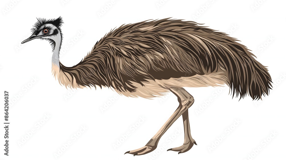 Aufkleber 2. create an isolated illustration of an emu with no text or logos, optimized for use on a plain whi
