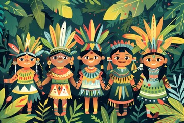 cultural diversity of Indigenous peoples around the globe on International Day, depicting traditional attire, rituals, and symbols that honor their rich heritage and ancestral wisdom