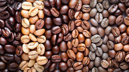 Naklejka premium A collection of roasted Arabica coffee beans in varying shades of brown