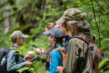Fototapeta na wymiar International Geocaching Day, people searching for hidden caches in urban parks, forest trails, landscapes, capturing the excitement and adventure of this global treasure hunting activity