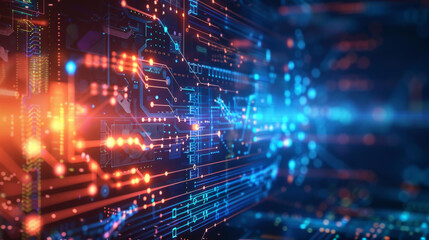 A digital circuit and network connection themed background without people. Ideal for tech projects.