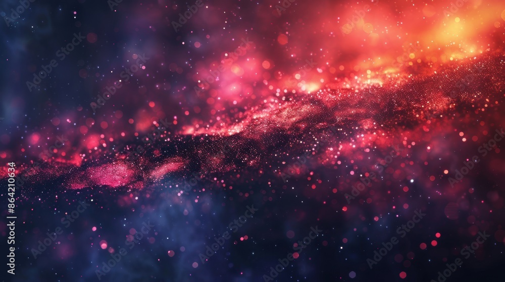 Poster a stunning display of abstract sparkling light effects in pink and red hues, creating a dynamic and 