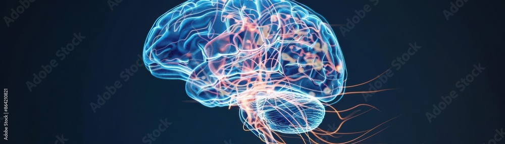 Aufkleber high-tech illustration of a human brain with neural networks, representing ai technology and cogniti
