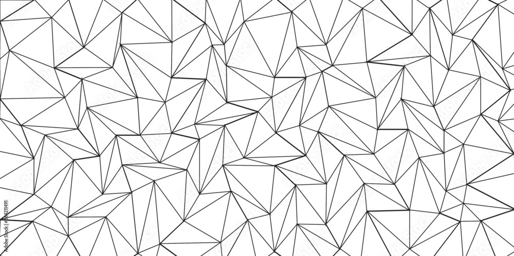 Aufkleber Geometric low poly graphic. Background of triangular facets. editable stroke width, black and white abstract triangle seamless pattern from network triangular cells, wallpaper background design.