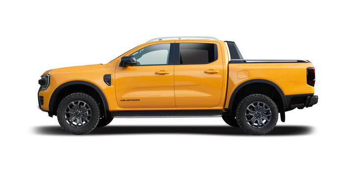 Ford Ranger Wildtruk pickup truck side view isolated on white background	
