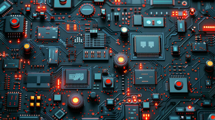 Fototapeta premium Intricate technology computer chips background for tech concepts.