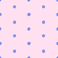 Vector simple spotted seamless pattern. Repeating background with blue polka dot in hand drawn style. Design for fabric, wallpaper, wrapping paper, cover, poster, invitation