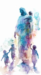 Jesus Blessing Children in Serene Watercolor Artwork