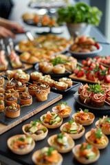 Professional catering with canapes and snacks at a business meeting in the office