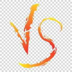 Battle against battle. Confrontation. VS sign. Letters v and s painted with a brush. With a gradient. Red and orange colors.