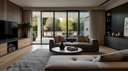 modern living room with media point and cozy sofa