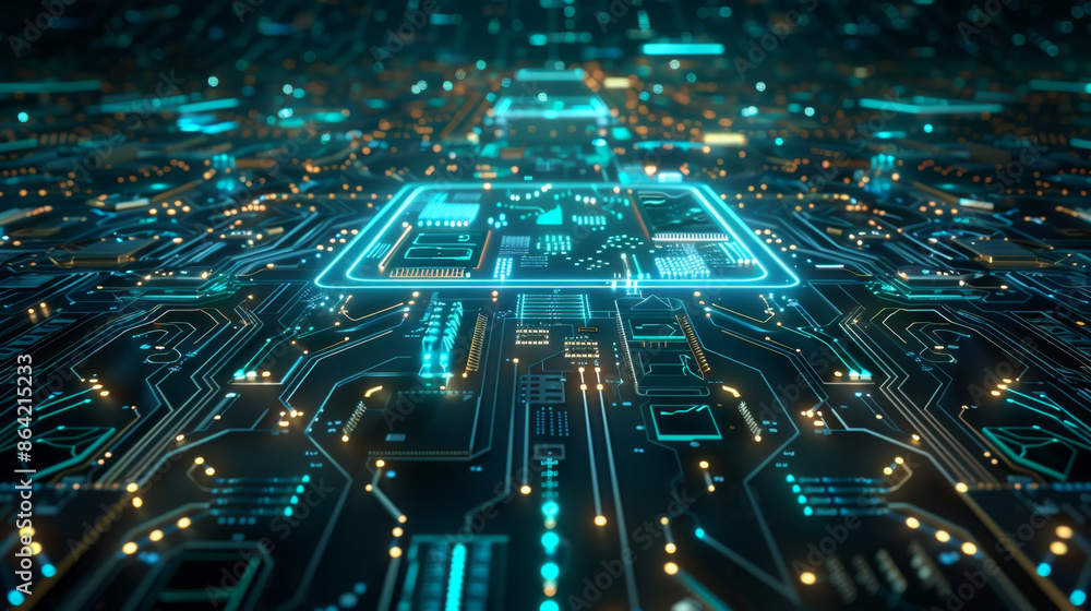 Poster dynamic digital technology background with circuit boards and electronic components. ideal for innov