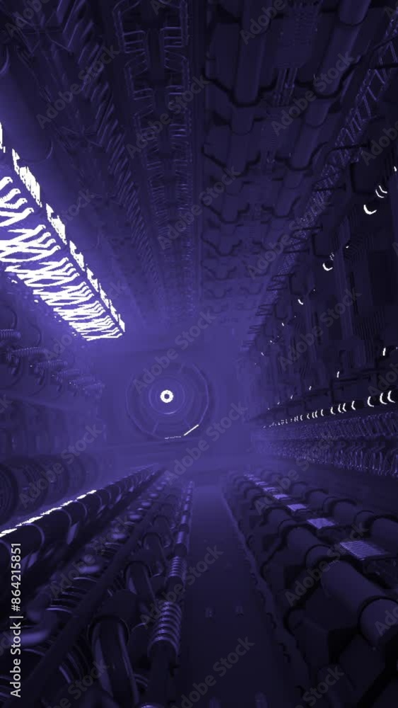 Poster purple and green tunnel. motion.bright light corridors in animation that move in and out and illumin
