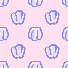 Vector floral seamless pattern with simple tulips. Cute groovy blue flowers in hand drawn style. Retro vibe. Cottage core. Design for fabric, wallpaper, wrapping paper, cover, poster, invitation